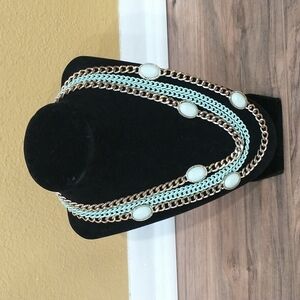 Mint green and gold tone chain necklace